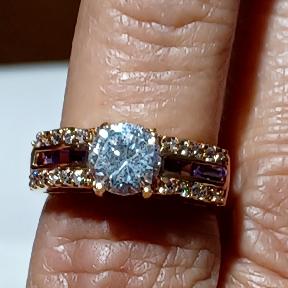 OLD CUT DESIGN 14K G.F CRYSTAL DIAMOND RING - Picture 6 of 12